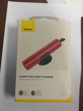 Red Sharp Tool Safety Hammer - Emergency Window Breaker & Seatbelt Cutter
